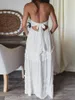 Casual Dresses Women Halter Long Dress Elegant Ruffles Drawstring Flowy Party Summer Low Cut Tie Back Sleeveless