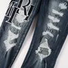 Amirs Jeans Tasarımcı Delik Kot pantolon için Sıska Motosiklet Yumuşatıcı Modeli Yuvarlak Yıldız Harfleri Kot açık Rekreasyon İnce Bacaklı Amirs