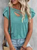 Womens Camisole Tanks Blue Solid Sleeveless Hollow Out Casual Petal Blouse Cool Loose Top Sexy Vest Cami 240229