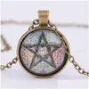 Colliers pendentifs Mode Vintage Mystérieux Pentagramme Cercle Verre Médaillons Pendentif Colliers Pour Femmes Et Hommes Uni Sorcellerie Collier Dhglw