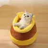Katze Träger Bett Haus Abnehmbare Plüsch Matte Katzen Vier Jahreszeiten Kissen Korb Honig Glas Form Hine Waschbar Haustier Zubehör