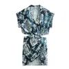 Lässige Kleider ONKOGENE Frau Mode Offenes Design Gedruckt Midi Kleid Schlank V-ausschnitt Kurzarm Vestidos Y2K Robe 2024