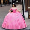 Schimmerndes Glitzer-Tüll-Quinceanera-Kleid, durchscheinendes Ballkorsett, mexikanische Quitte, süßes Partykleid zum 15./16. Geburtstag für das 15. Mädchen, Drama, Winter, formeller Abschlussball, Gala, Flieder, Rosa, Rot