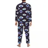 Pijamas masculinos pijamas homens mau olhado impressão diária nightwear proteja-me duas peças vintage pijama conjunto manga longa bonito oversized casa terno