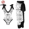 Swimwear LANSWE Bowknot Tie Shoulder Print One Piece Swimsuit Cover Up White Boho Printed Swim 2023 Luxury Shorts Bourkini Sexy Brazil