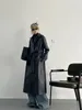 Trench da donna Primavera Autunno Extra lungo impermeabile nero morbido cappotto in pelle PU per donna cintura lunghezza pavimento cappotto di lusso 2024