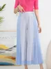 Kvinnors byxor xiwen veckad lapptäcke kontrast färg bred ben hög midja byxa för kvinnor 2024 sommar mode kvinnliga eleganta kläder Th3752