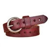 Bälten 2.3 cm Fashion Women Belt Brand Designer Luxury Full Grain Leather äkta cowskin ihåliga damer