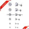 Stud 3-8mm 6 par/set koreanska CZ Studörhängen Set för kvinnor mode bling kubik zirkoniumsten örhänge kvinnlig 2021 brud bröllop jud dhp12