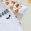 Footies Infantile Neonate Ragazzi Footies Pagliaccetti Vestiti di Halloween Lettera Pipistrello Zucca Stampa Tute a maniche lunghe Tute autunnali 0-6 mesi YQ240306