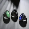 Clusterringe Wbmqda Mode Schwarzer Stein Finger Für Frauen Gothic Schmuck 7-11 Große Größe Männer Ring Blaue Steine 3 Farbe Wählen Sie 2024