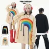 Autumn and Winter American High Street Fashion Märke Rainbow Tassel Round Neck Pullover Loose and Plushed Mens and Womens Par Style Off Shoulder Sleeves tröja