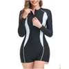 Two-Pièce Sépare Twopiece Sépare 2023 Manches Longues Slim Maillots De Bain Femme Surf Maillot De Bain Femmes Fermeture Éclair Rash Guard Vêtements De Plongée B Dhxfd