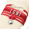 Charme Pulseiras Moda Lgbt Gay Lésbica Couro Envoltório Pulseiras Trançada Corda Infinito Amor Coração Charme Bangle Para Mulheres Homens Friendshi Dh7L4