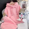 Clothing Sets Fleece Warm Girls' Hoodies Trousers Suit Autumn Winter Cat Printed Children's Sweater Jumper Casual Big Kids Sports Clothes