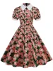 Elbise s ~ 3xl kadın midi elbise çiçek baskısı peter pan yaka zarif parti elbise puf kolu vintage sundress