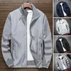 Jaquetas masculinas atléticas homens windbreaker elegante jaqueta ao ar livre com lapela manga longa zíper carcela cor sólida para ativo