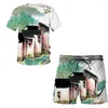 Herrspår 2024 Kinesisk borstmålning 3D-tryckning Kortärmad kostym Mann / kvinna Summer Casual Clothes T-shirt Shorts 2-Stycken