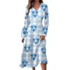 Casual Dresses Women's Spring and Autumn Fashion V-ringen långärmad blommig tryckt Sukienki Damskie Roupas Femininas