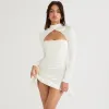 Dress Meqeiss Satin Long Sleeves White Dress Cut out Turtleneck Ruched Low Cut Buttons Backless Mini Dress Spring Sexy Elegant Dresses