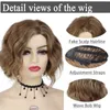 Hair Wigs Synthetic Short Bob Side Parting Wig for Women Mix Brown Curly Wave Daily Cosplay Halloween Party Mommy 240306