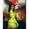 Casual Jurken 2024 Tie-dye Coltrui Bodycon Jurk Vrouwen Lange Mouw Sexy Mini Voor Elastisch Trekkoord Ruches Party