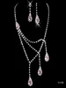 Billig brud charmig legering pläterade rosa strass kristaller smycken halsband set bröllop brud brudtärna prom parti 15015b6291311