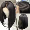 ヘアウィッグ3D Glueless 13x4レースフロントボブWIG HD透明レース正面髪のウィッグプリプルックベビーヘアショートTパートボーンボブウィッグ240306