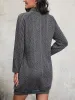 Robe col roulé robes courtes pour femmes ample Simple solide bouton sweat robe élégante automne hiver nouvelles robes 2023