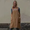 Sıradan Elbiseler Kadın Yan Cep Patchwork Vintage Pamuk Keten Loungewear Gevşek Sırtsız Crossover Silindiriciler Elbise Kadın Elbise