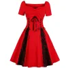 Dress Patchwork Gothic Punk Steampunk Dress Lace Up Retro Vintage Swing Cotton Streetwear 1950s 60s 70s Red Black Rockabilly Jurken