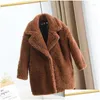 Conjuntos de roupas 2022 Inverno Moda Meninas Faux Fur Casaco Teddy Bear Long Jackets e Casacos Engrossar Parkas Quentes Crianças Outerwear Roupas D7 Dh48F