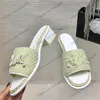 Womens Chunky Heels Sandals Slip On Slippers Paltform Ladies Slides Designer Letter Chain Mules Outdoor Beach Shoes Flip Flops Pink Green Purple Black Leisure Shoe