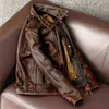 Стильная куртка из натуральной кожи, винтажное коричневое пальто из воловьей кожи, мужская тонкая модная байкерская куртка, азиатский размер 6XL, заводское падение 240304