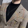 Herrenanzüge 2024 Frühling Männer Plaid Blazer Britische Bedruckte Hochzeit Business Casual Blazer Anzug Jacke Männlich Formal Plus Größe V109