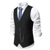 Gilets pour hommes hommes costume gilet couleur unie élégant col en v gilet avec détail de chaîne pour la fête de mariage slim fit printemps