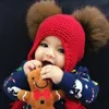 Kinder Wolle Stricken Echtpelz Pom Pom Hut Baby Mädchen Jungen Häkeln Earflap Winter Hut Beanie Echt Waschbären Pelz Pompom für Kinder319w