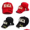 Chapeau de broderie Maga Trump 2024 Casquette de baseball en coton noir rouge pour la livraison directe des élections Dhts0