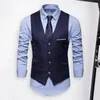 Men's Vests Men Suit Vest Elegant Slim Fit Business For V Neck Waistcoat With Pockets Formal Groom Wedding Coat Anti-wrinkle Silky