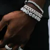 Charme Pulseiras 12mm Iced Out Wide Miami Cuban Link Chain Pulseira 2 Raw Gold Silver Color Cubic Zirconia Hip Hop Homens Jewelry298I