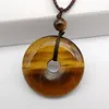 Pendant Necklaces Crystal Lapis Labradorite Tigereye Rhodonite Stone Carved Safety Button Necklace Adjustable Nylon Rope Braid Jewelry For