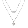 المعلقات 925 Sterling Silver Micro Pave Clear Cz Evil Evil Hand Hamsa Charm Double Layer Chain Necklace for Women Gift Jewelry