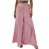 Women's Pants Spring Summer Trousers Stylish Lace-up High Waist Wide Leg Culottes For Women A-line Printed Ankle Length With Crotch