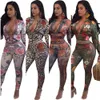 S-3XL Autumn/winter Fashion Sexy Women Printed Two Pieces Suits Casual Nightclub Party Tracksuit