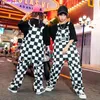 الأولاد الهيب هوب منقوشة زرة فضفاضة الفتيات سراويل البضائع الأطفال dungaree joggers الطفل بذلة الشوارع رقصة رومبير في سن المراهقة ملابس الشارع 240226