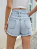 Shorts femininos 2024 verão slim hemmed denim cintura alta booty jean com botão ropa de mujer céu azul