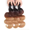 1B/4/27 Ombre Color Brazilian Peruvian Indian 100% Human Hair Extensions 3 Bundles Straight Body Wave Three Tones Color