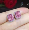 Stud Fashion 925 Sterling Silver Square Pink Topaz Gemstone Earrings For Women Wedding Cocktail Jewelry Female Korea EarringsStud7886301