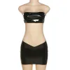 Костюмы ANJAMANOR из искусственной кожи, черные сексуальные комплекты из 2 предметов: укороченные топы и микро-мини-юбки, уличная одежда, женские клубные наряды D87BF14