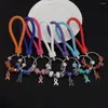 Keychains PBR119 Pink/White/Red/Blue/Purple/Orange Ribbon Cancer Awareness Crystal Harts Flower Pärlor Kedja DIY -lädernyckelring